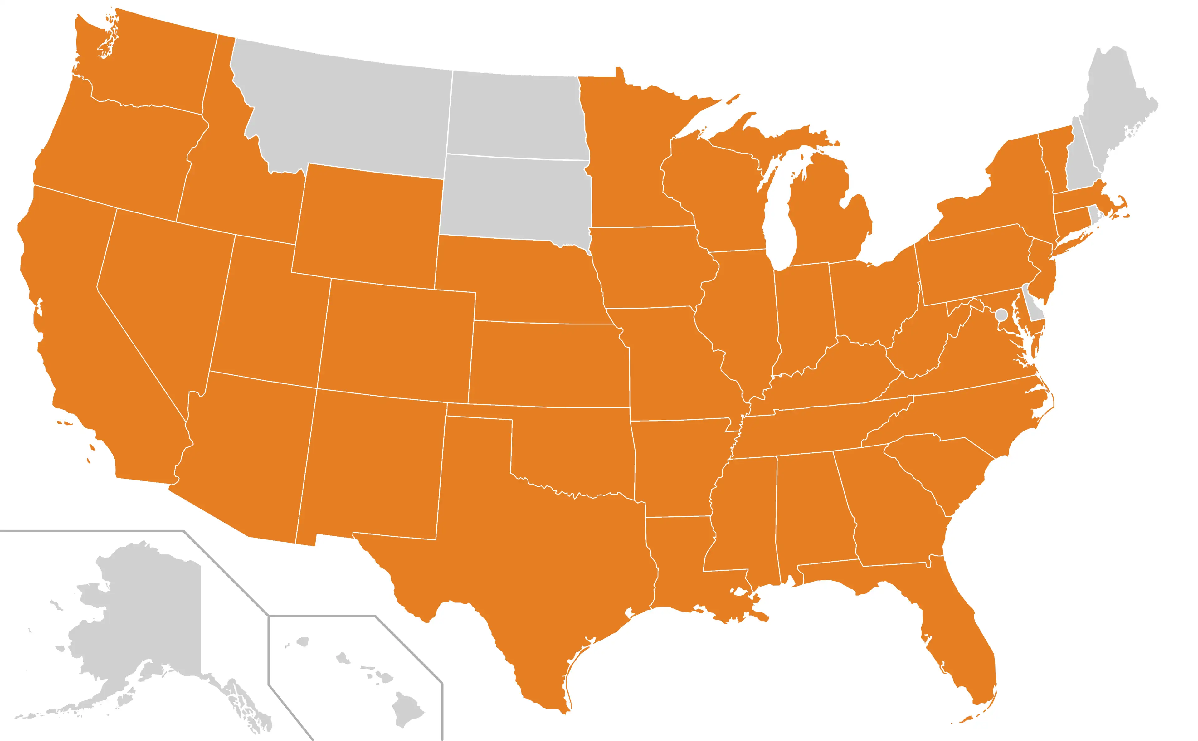 Blank map of the United States showing state outlines